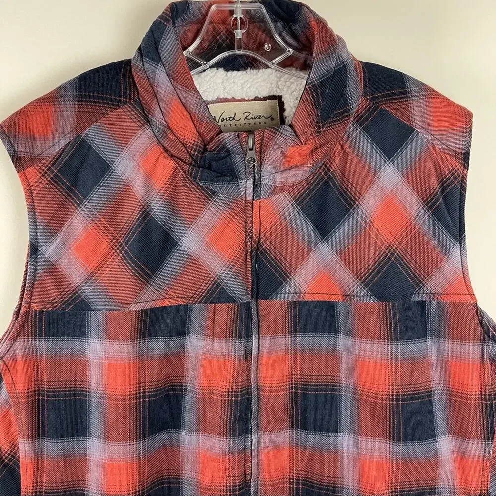NEW North River orange blue plaid corduroy Sherpa outdoor vest 3X